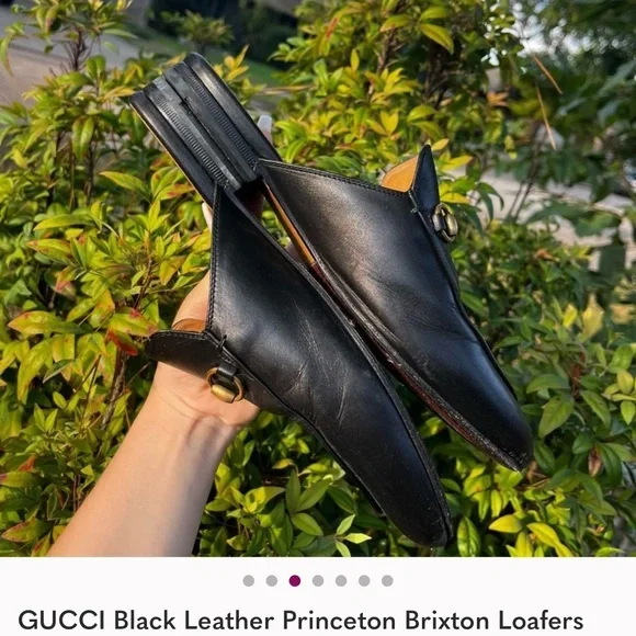 GUCCI Black Leather Princeton Brixton Loafers Mules Bit loafers Sz. 38.5 - Picture 3 of 6